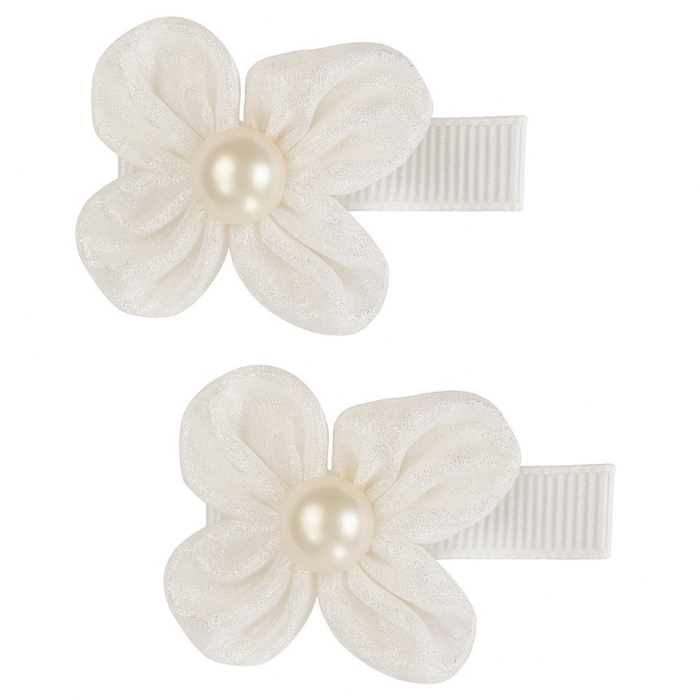 White Flower Hair Clips With Pearl Centers